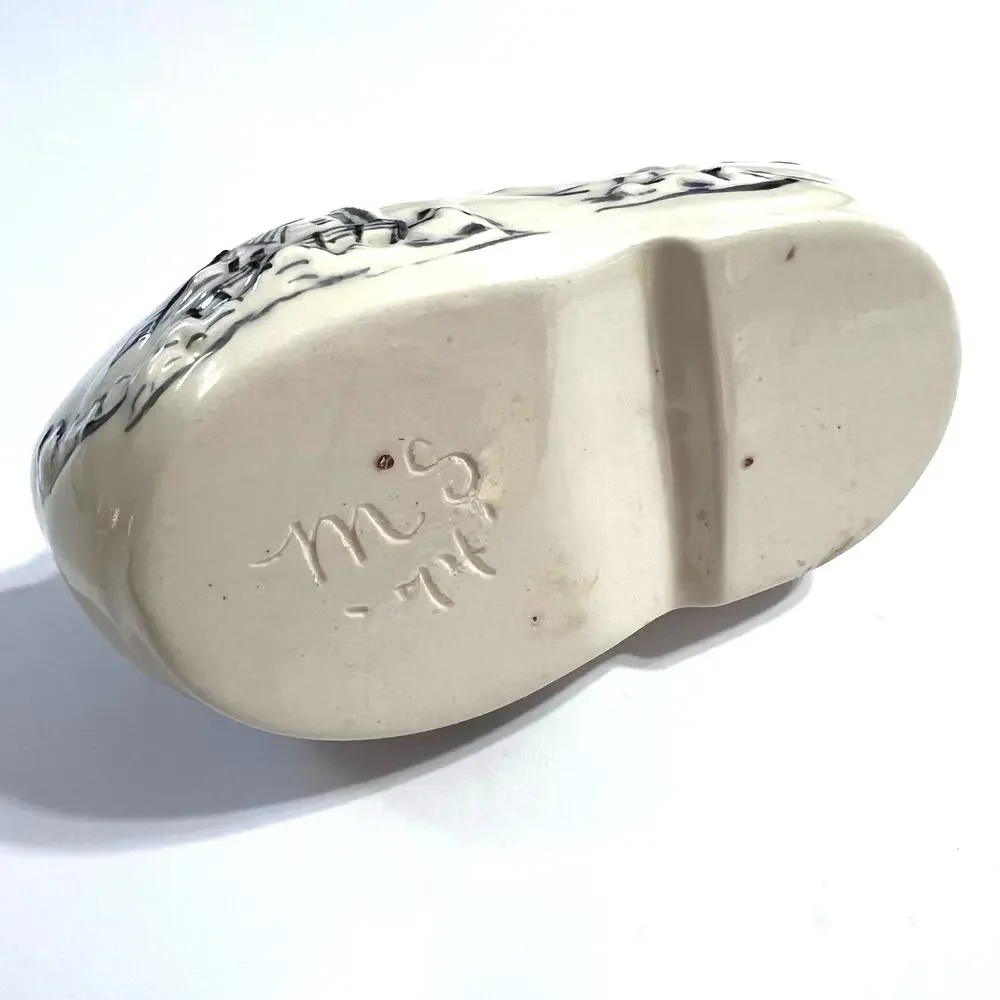 Vintage 1974 Delft Porcelain Clog Dutch Shoe Handmade Windmill Decor Cream Black